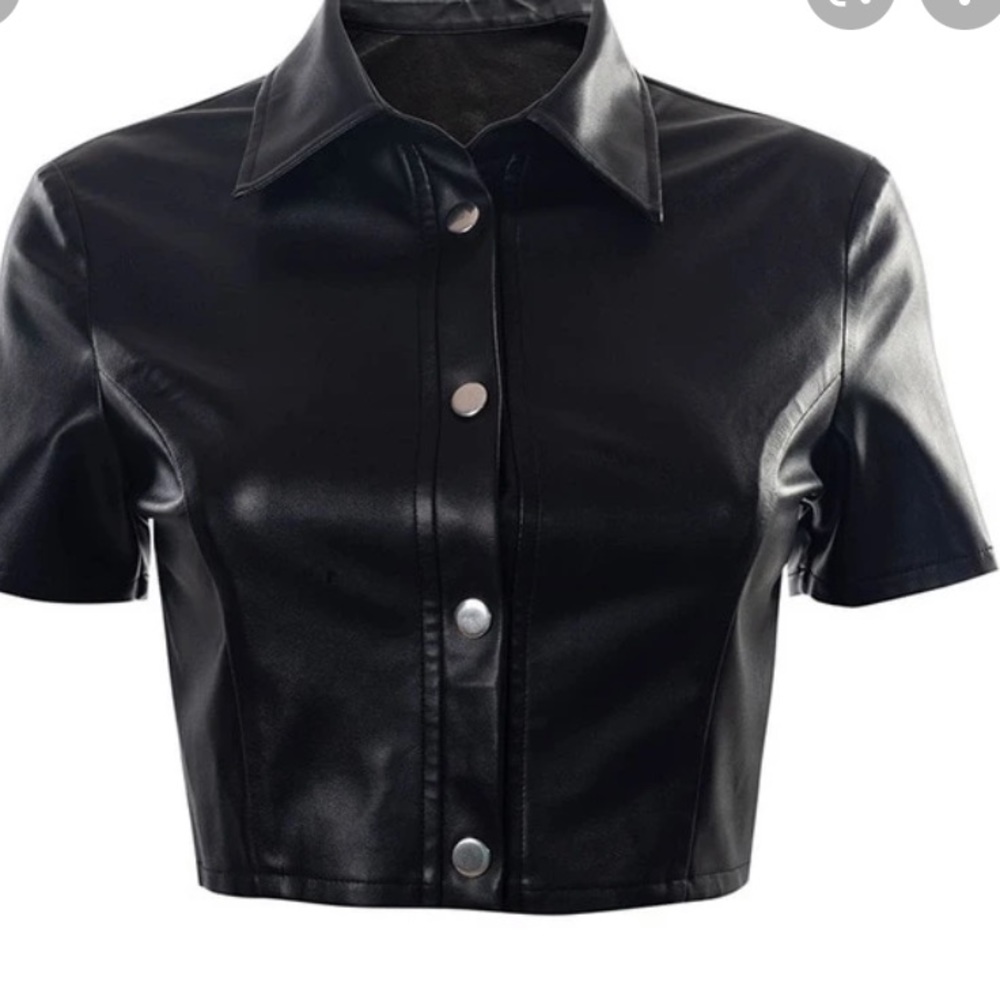 Black leather crop top!